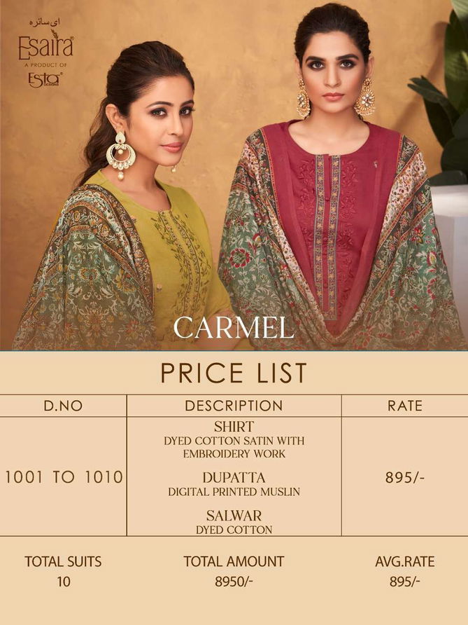 Carmel By Esaira Cotton Satin Printed Dress Material Wholesale Price In Surat